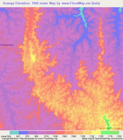 Vuanga,Angola Elevation Map