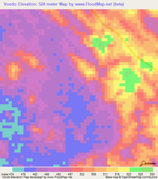 Vondo,Angola Elevation Map