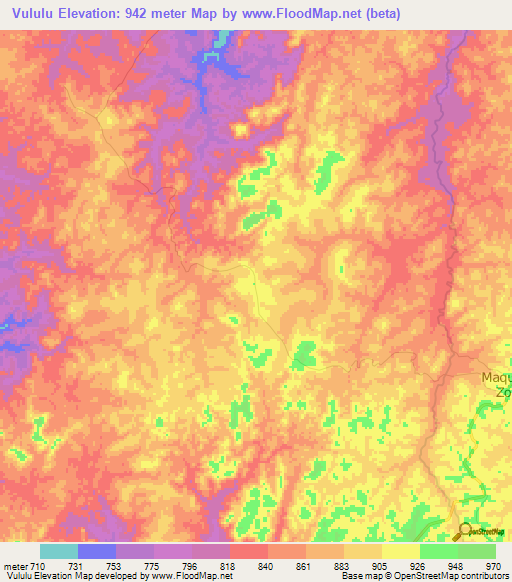 Vululu,Angola Elevation Map