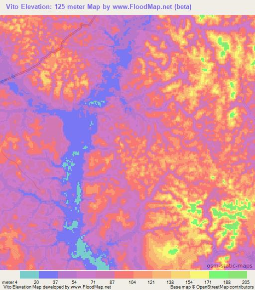 Vito,Angola Elevation Map