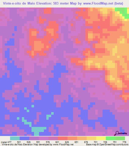 Vinte-e-oito de Maio,Angola Elevation Map