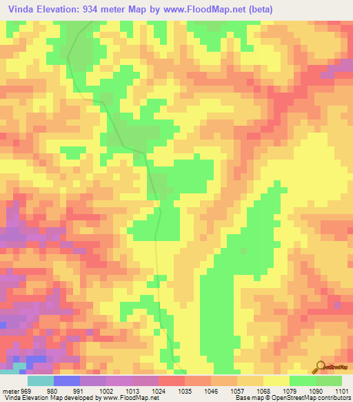 Vinda,Angola Elevation Map