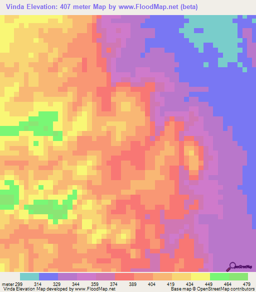 Vinda,Angola Elevation Map