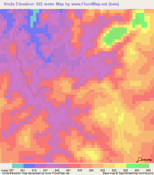 Vinda,Angola Elevation Map