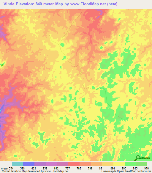 Vinda,Angola Elevation Map