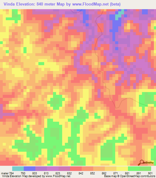 Vinda,Angola Elevation Map