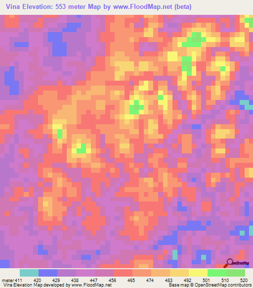 Vina,Angola Elevation Map