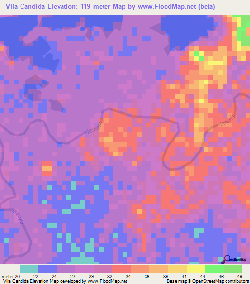 Vila Candida,Angola Elevation Map
