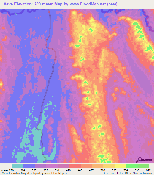 Veve,Angola Elevation Map