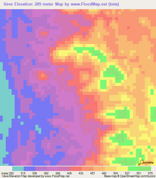 Veve,Angola Elevation Map