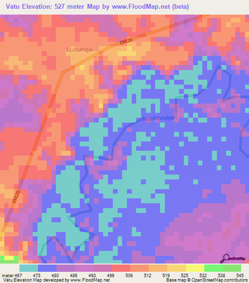 Vatu,Angola Elevation Map