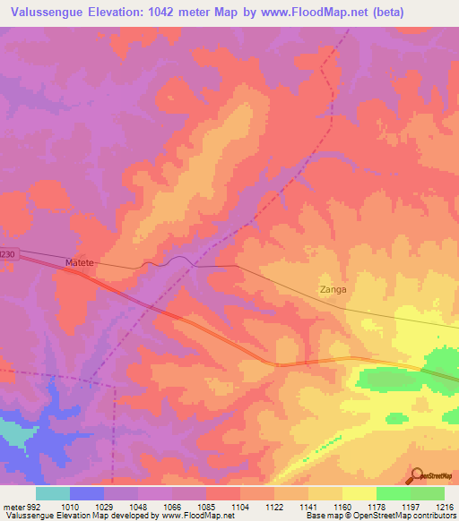 Valussengue,Angola Elevation Map