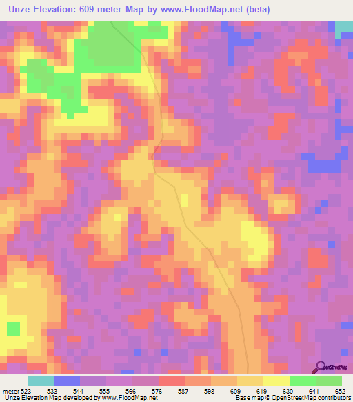Unze,Angola Elevation Map