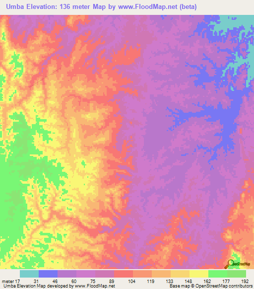 Umba,Angola Elevation Map