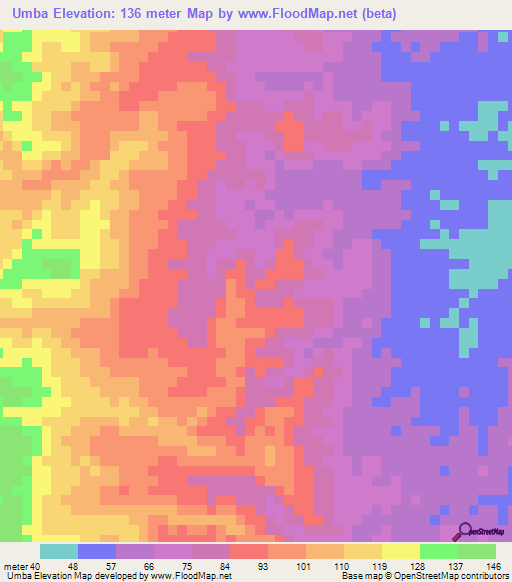 Umba,Angola Elevation Map