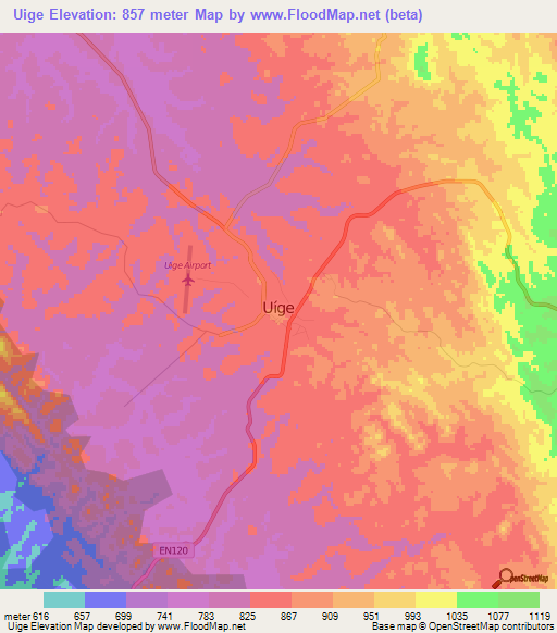 Uige,Angola Elevation Map