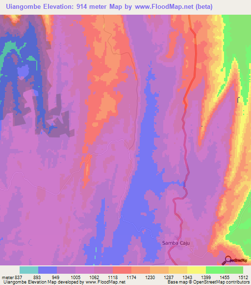 Uiangombe,Angola Elevation Map