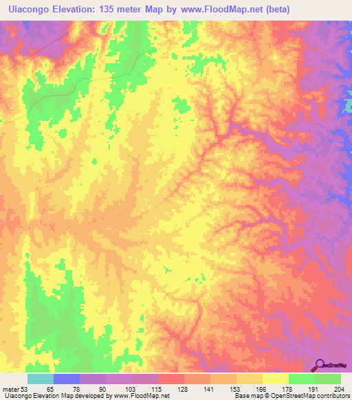 Uiacongo,Angola Elevation Map