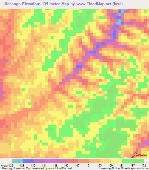 Uiacongo,Angola Elevation Map