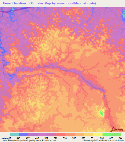Uene,Angola Elevation Map