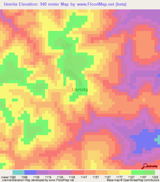 Uemita,Angola Elevation Map