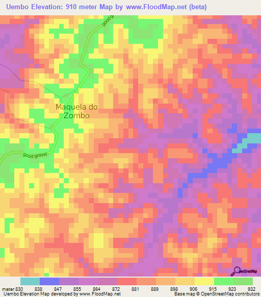 Uembo,Angola Elevation Map