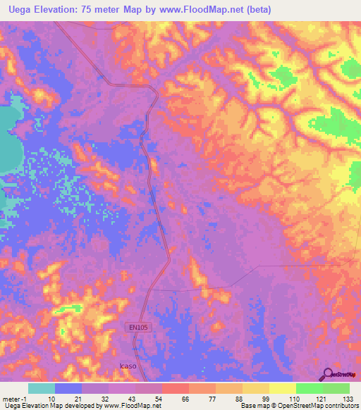 Uega,Angola Elevation Map
