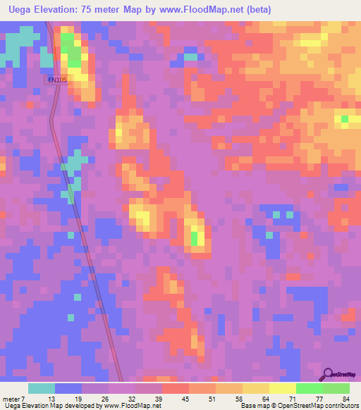 Uega,Angola Elevation Map