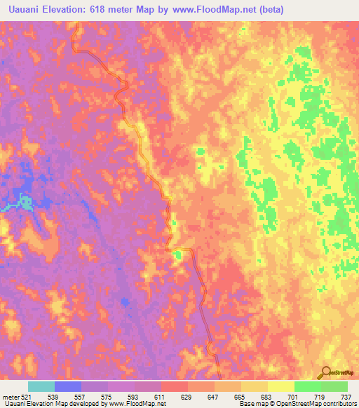 Uauani,Angola Elevation Map