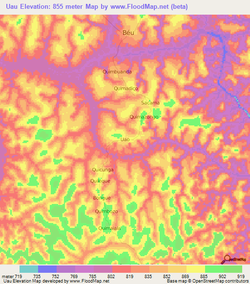 Uau,Angola Elevation Map