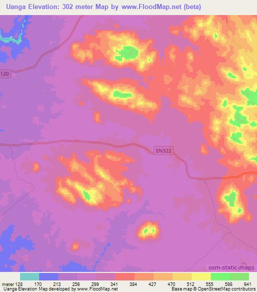 Uanga,Angola Elevation Map