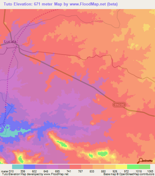 Tuto,Angola Elevation Map