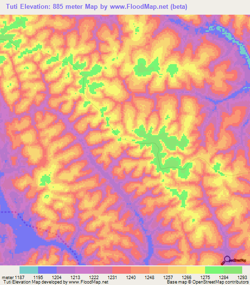 Tuti,Angola Elevation Map