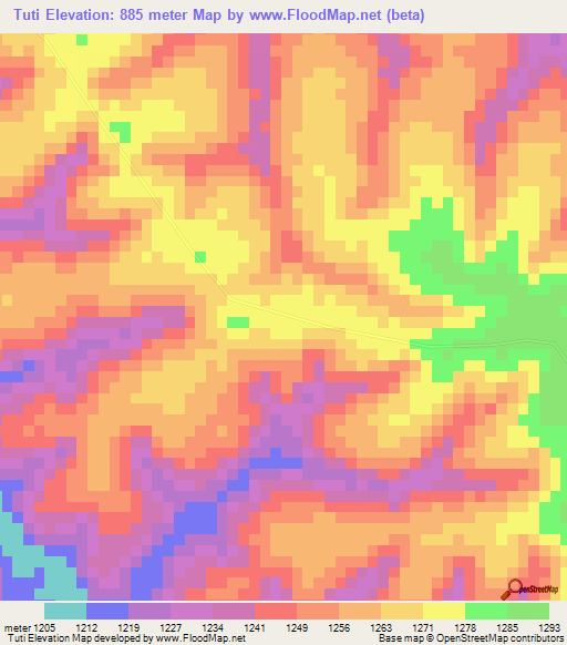 Tuti,Angola Elevation Map