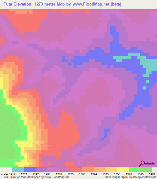 Tuta,Angola Elevation Map
