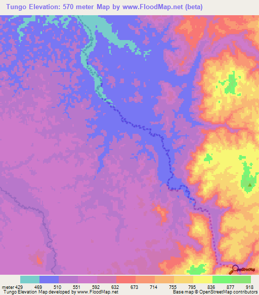 Tungo,Angola Elevation Map