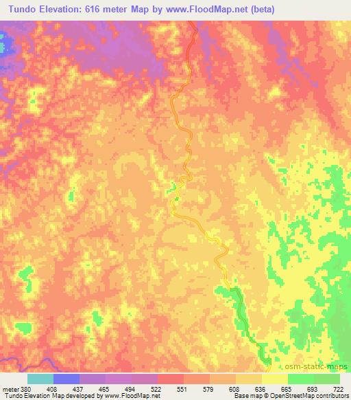Tundo,Angola Elevation Map
