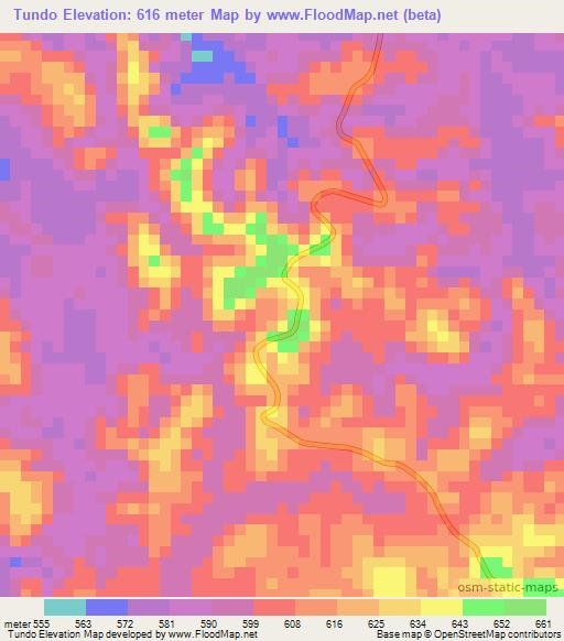 Tundo,Angola Elevation Map
