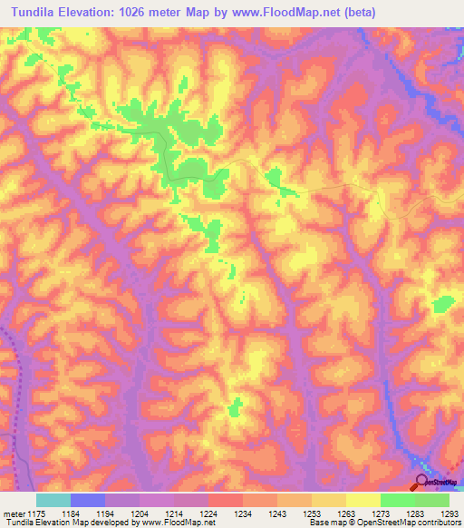 Tundila,Angola Elevation Map