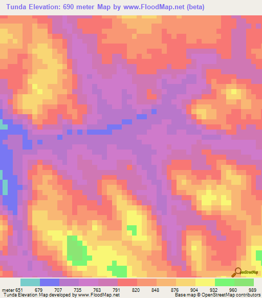 Tunda,Angola Elevation Map