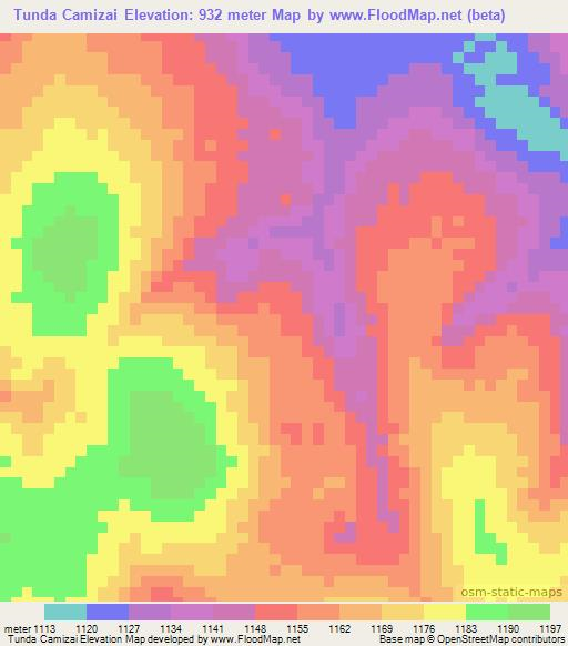 Tunda Camizai,Angola Elevation Map