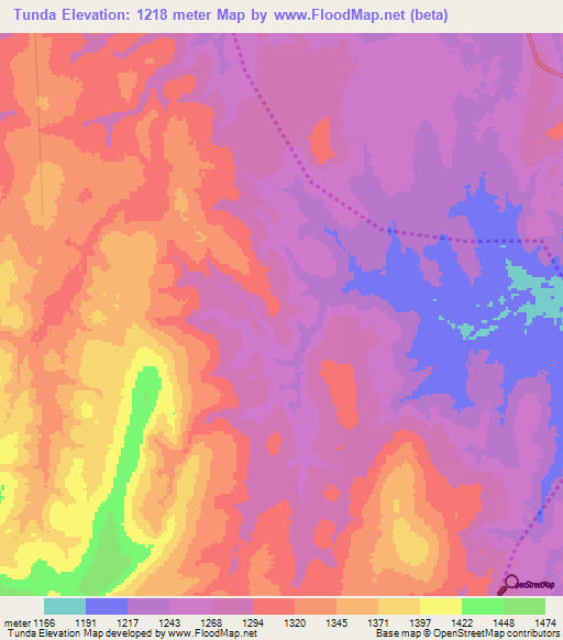 Tunda,Angola Elevation Map
