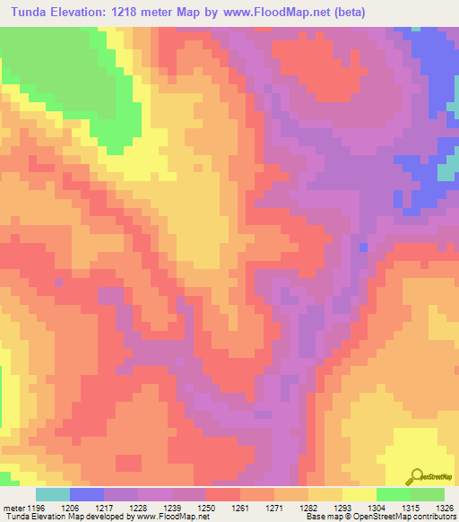 Tunda,Angola Elevation Map