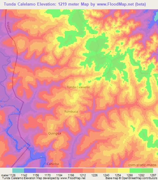 Tunda Calelamo,Angola Elevation Map