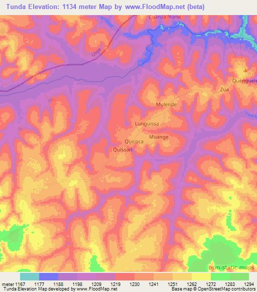 Tunda,Angola Elevation Map