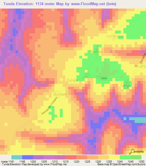 Tunda,Angola Elevation Map