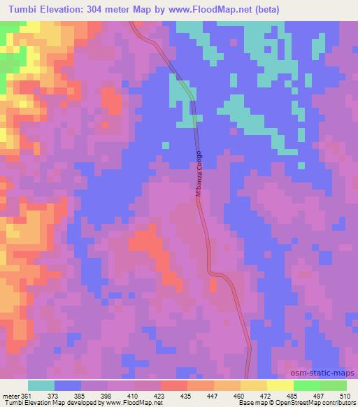 Tumbi,Angola Elevation Map