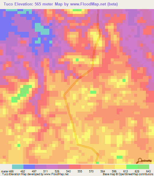 Tuco,Angola Elevation Map
