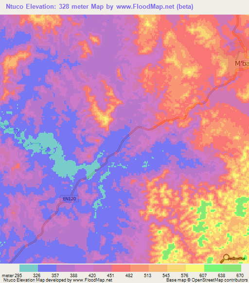 Ntuco,Angola Elevation Map