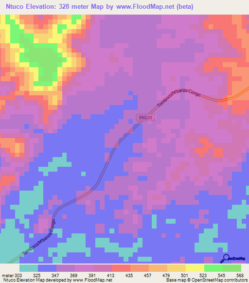 Ntuco,Angola Elevation Map